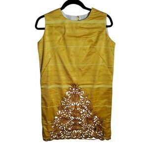 vintage Handmade 60's/70's sleeveless yellow dress W/ cutwork embroidered design